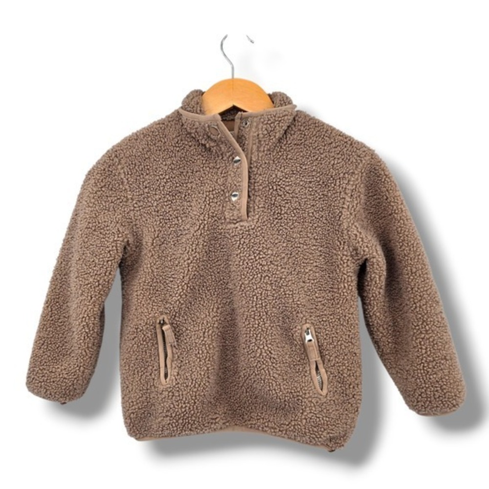 Pink Lily Kids Sherpa Pullover Jacket Size 5/6 Brown 1/4 Button Pocket
